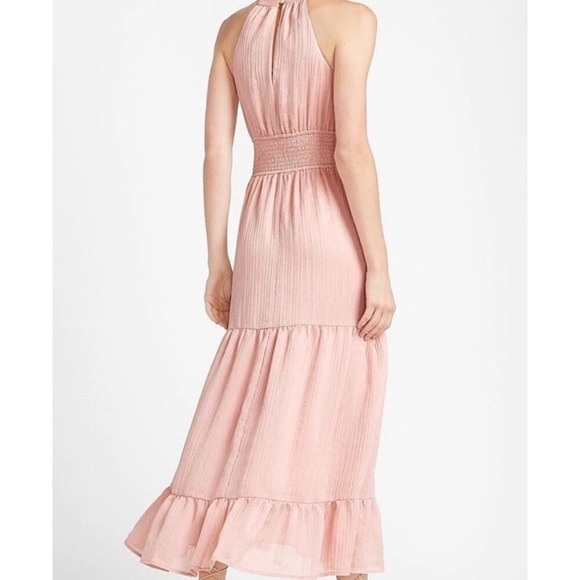 Express Pink Smocked Halter Dress Small Tiered Ruffle Fairycore Boho Cottagecore - Picture 3 of 11